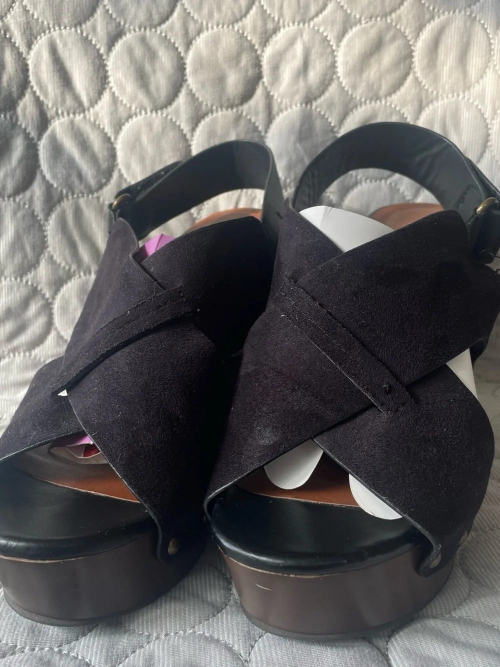 Women’s Black Suede Crisscross Platform Sandals — Sleek Slingback Style
